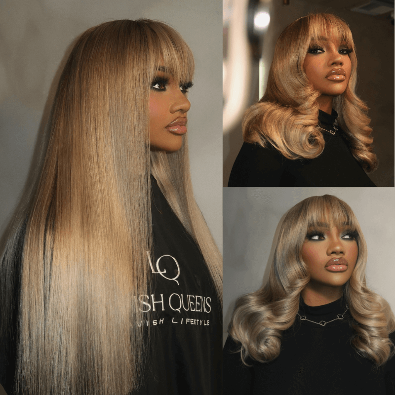 SZC 200 Density Strawberry Blonde Lace Front Human Hair Wig With Bangs