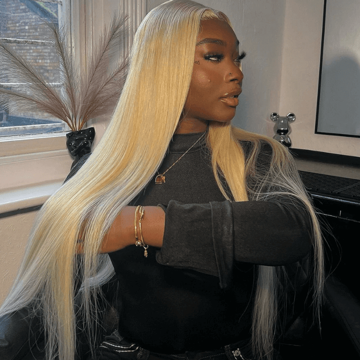 200 Density Blonde Color Bone Straight 13x4 Lace Front Human Hair Wigs