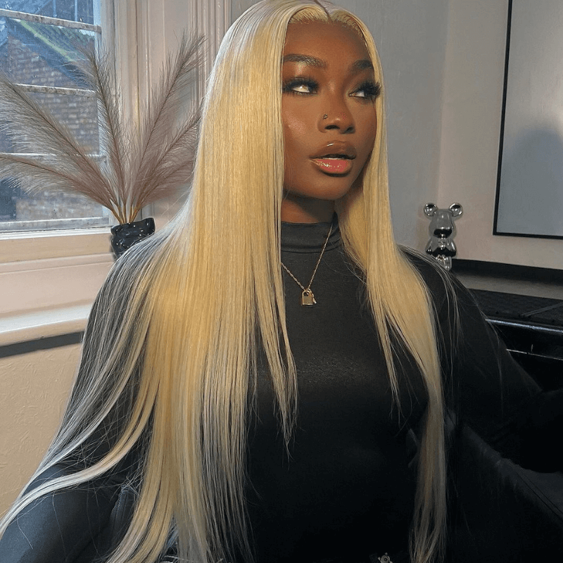 200 Density Blonde Color Bone Straight 13x4 Lace Front Human Hair Wigs