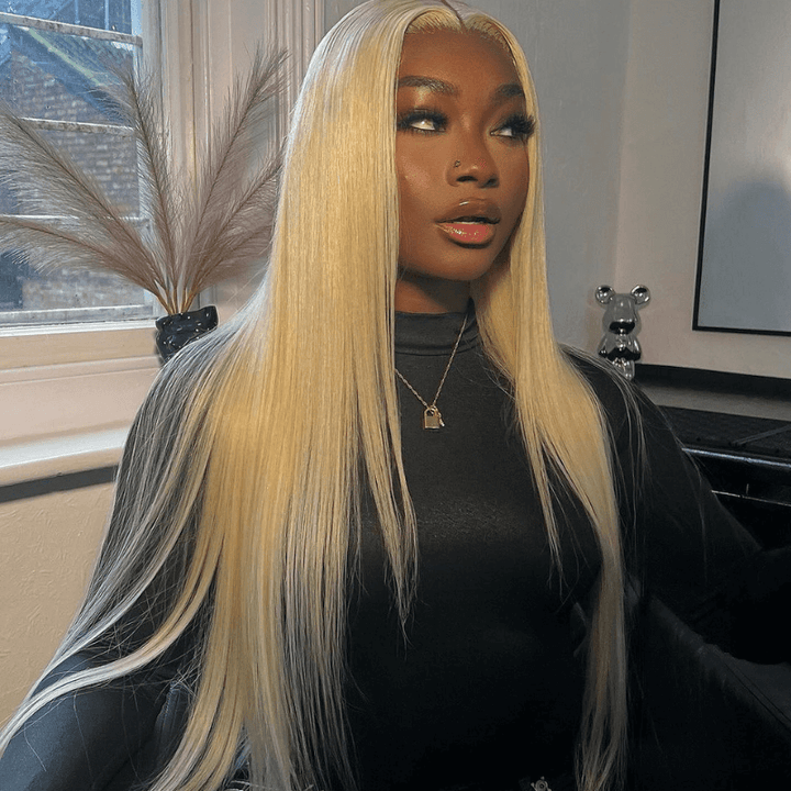 200 Density Blonde Color Bone Straight 13x4 Lace Front Human Hair Wigs