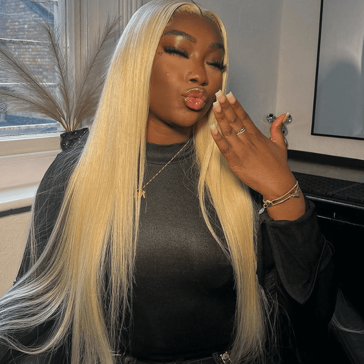 200 Density Blonde Color Bone Straight 13x4 Lace Front Human Hair Wigs