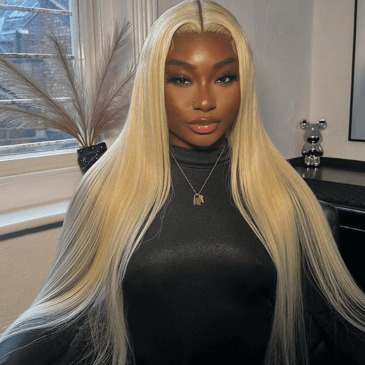 200 Density Blonde Color Bone Straight 13x4 Lace Front Human Hair Wigs