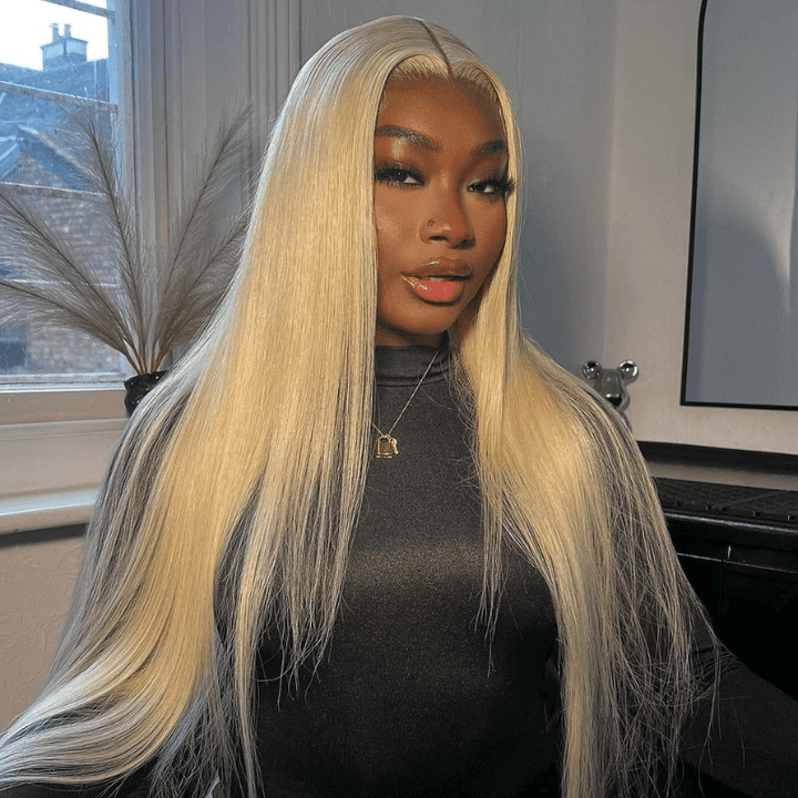 200 Density Blonde Color Bone Straight 13x4 Lace Front Human Hair Wigs