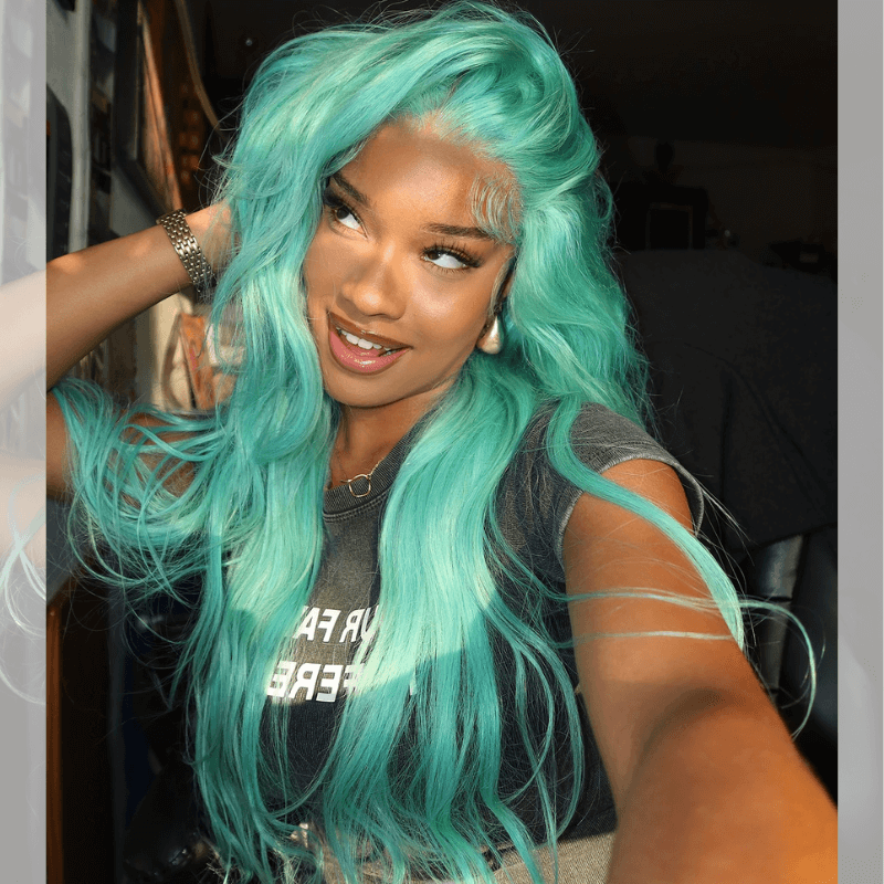SZC 200 Density Pastel Green Color 13x4 Lace Front Virgin Human Hair Wigs