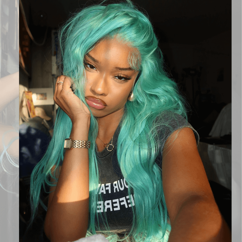 SZC 200 Density Pastel Green Color 13x4 Lace Front Virgin Human Hair Wigs