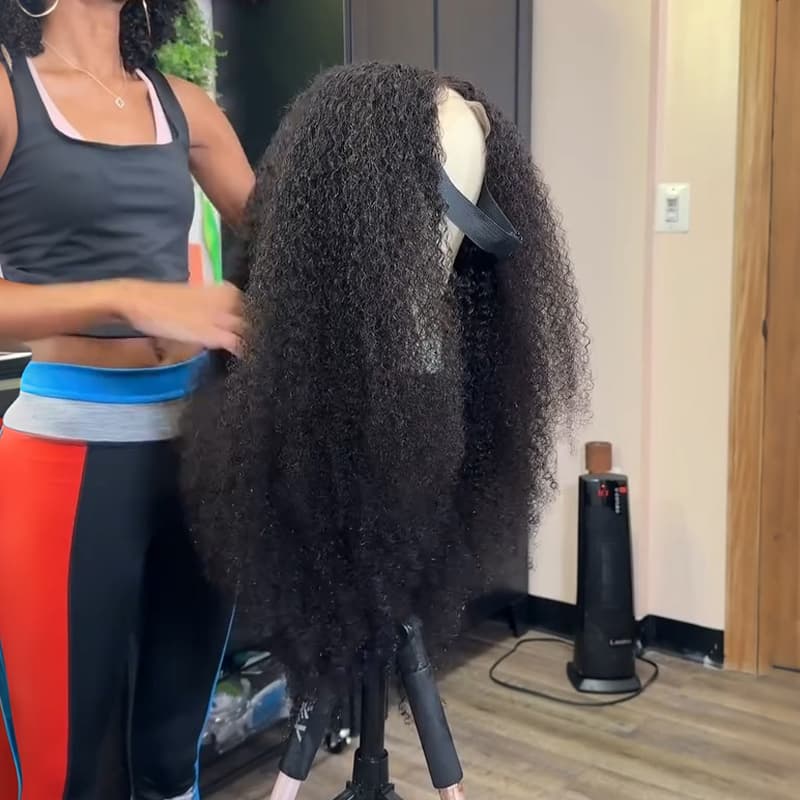 SZC 250 300 Density Fluffy Kinky Curly Coils 13x4 Lace Front Human Hair Wig