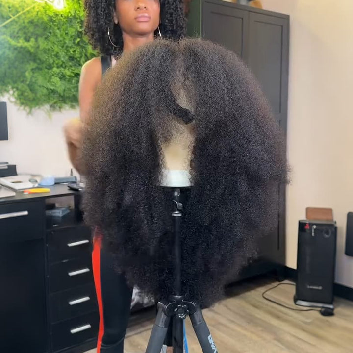 SZC 250 300 Density Fluffy Kinky Curly Coils 13x4 Lace Front Human Hair Wig