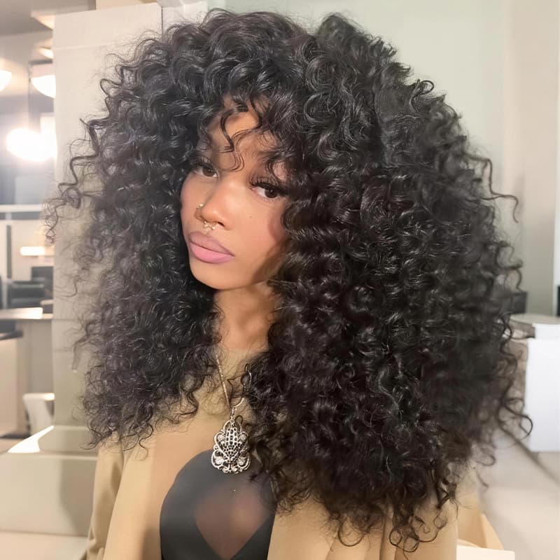 SZC 250 300 Density Fluffy Spiral Deep Curls 13x4 Lace Front Virgin Human Hair Wig