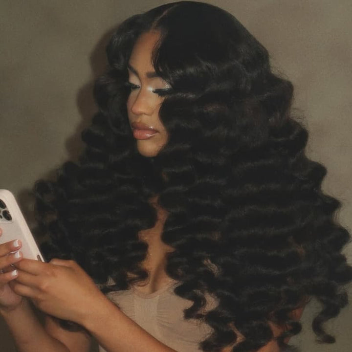 SZC 250 300 Density Loose Deep Wand Curls 13x4 Lace Front Virgin Human Hair Wig