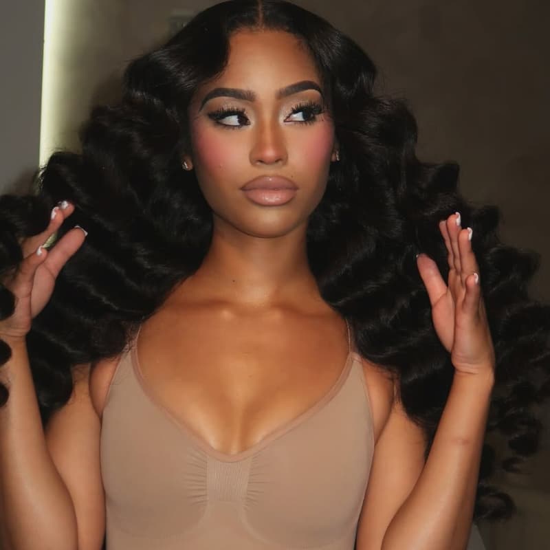 SZC 250 300 Density Loose Deep Wand Curls 13x4 Lace Front Virgin Human Hair Wig