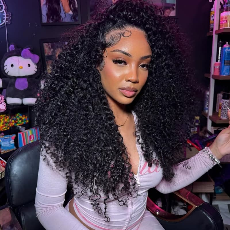 SZC 250 300 Density Tight Kinky Curly 13x4 Lace Front Virgin Human Hair Wig