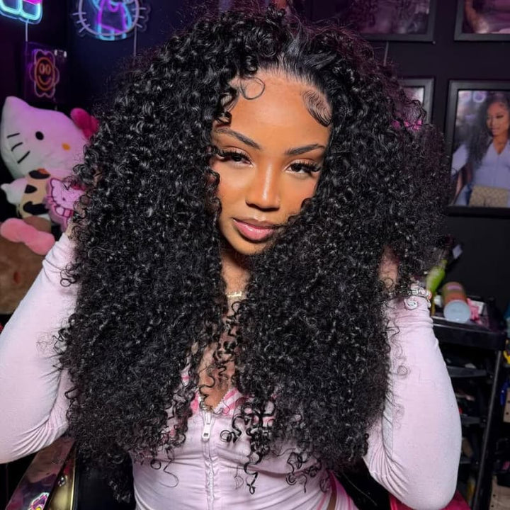 SZC 250 300 Density Tight Kinky Curly 13x4 Lace Front Virgin Human Hair Wig