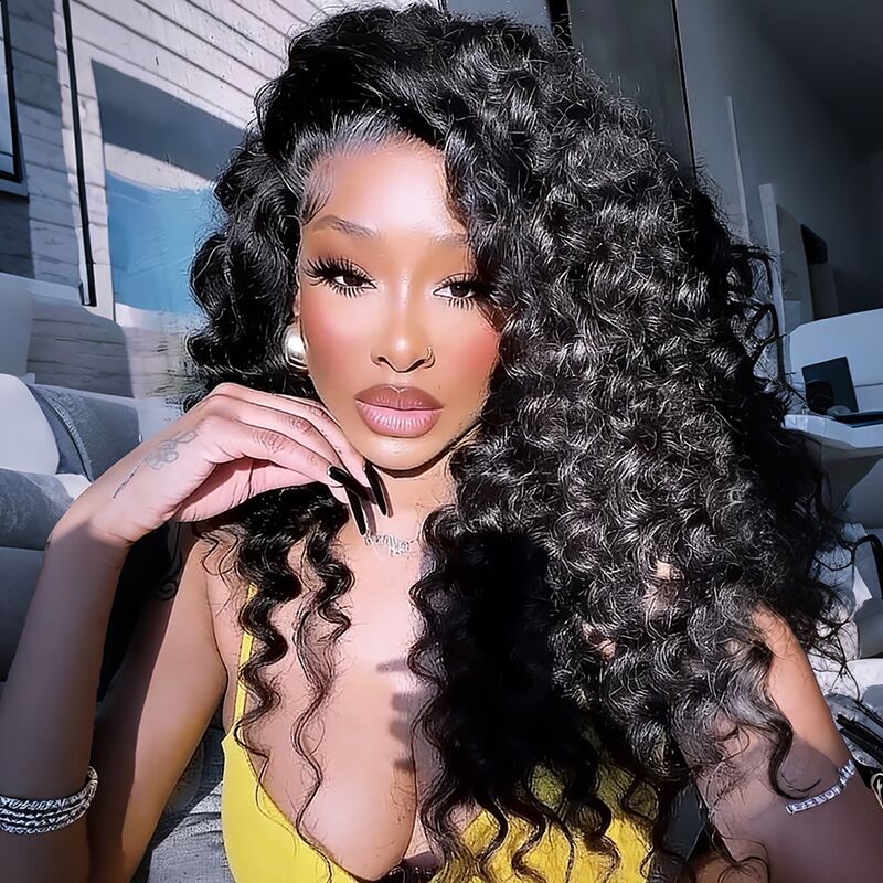 SZC 250 300 Density Tight Spiral Loose Deep Wave Curls 13X4 Lace Front Human Hair Wigs