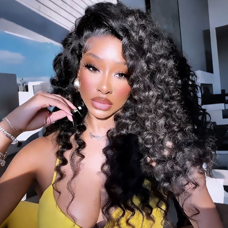 SZC 250 300 Density Tight Spiral Loose Deep Wave Curls 13X4 Lace Front Human Hair Wigs