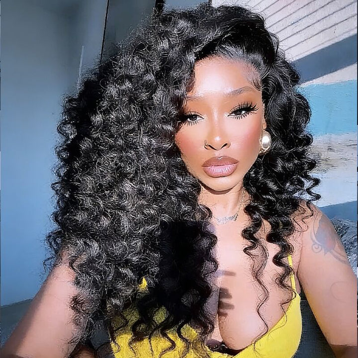 SZC 250 300 Density Tight Spiral Loose Deep Wave Curls 13X4 Lace Front Human Hair Wigs