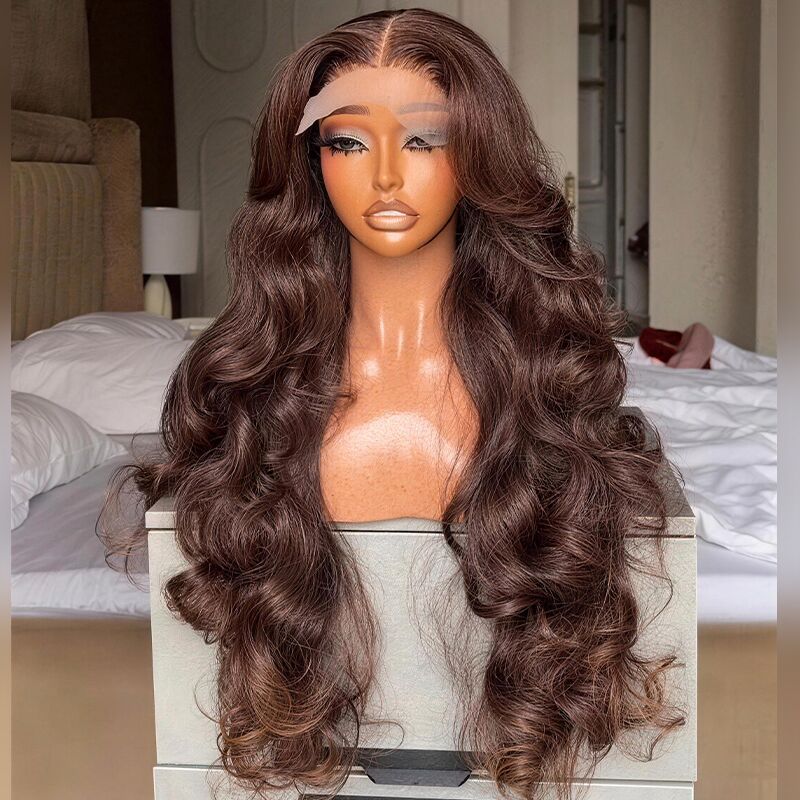 SZC 300 Density Chestnut Chocolate Brown 13x4 Lace Front Virgin Human Hair Wig
