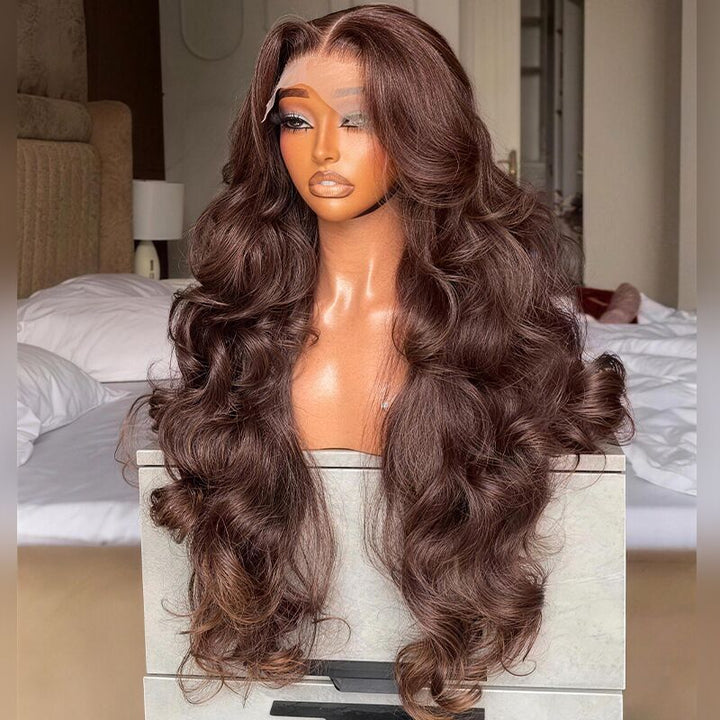 SZC 300 Density Chestnut Chocolate Brown 13x4 Lace Front Virgin Human Hair Wig