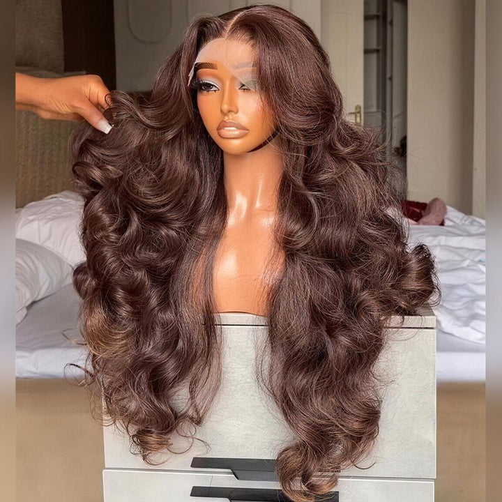 SZC 300 Density Chestnut Chocolate Brown 13x4 Lace Front Virgin Human Hair Wig