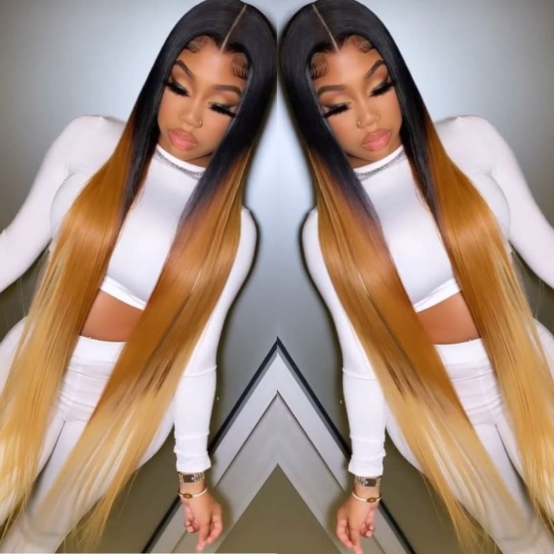 SZC 30 32 34 36 38 40 42 inch Red Brown Blonde Highlights 13x4 Lace Front Human Hair Wigs