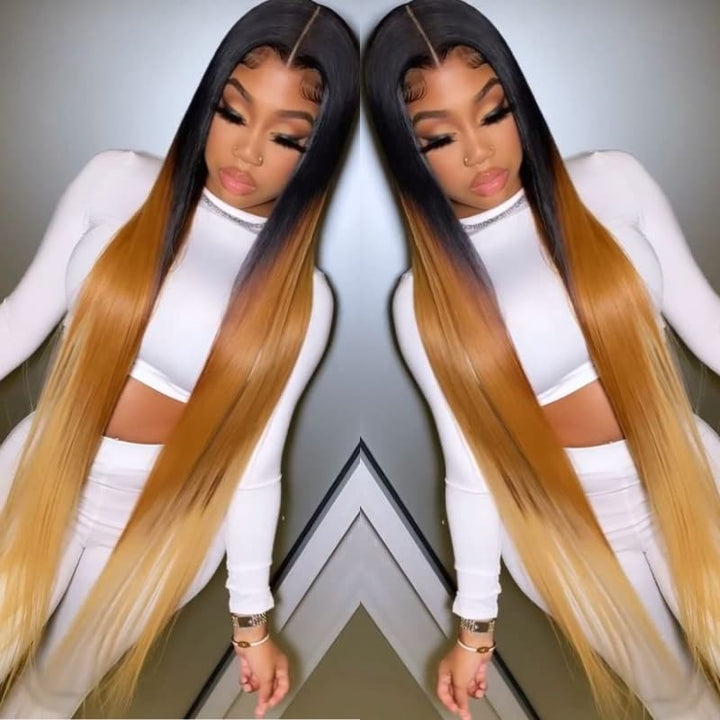 SZC 30 32 34 36 38 40 42 inch Red Brown Blonde Highlights 13x4 Lace Front Human Hair Wigs