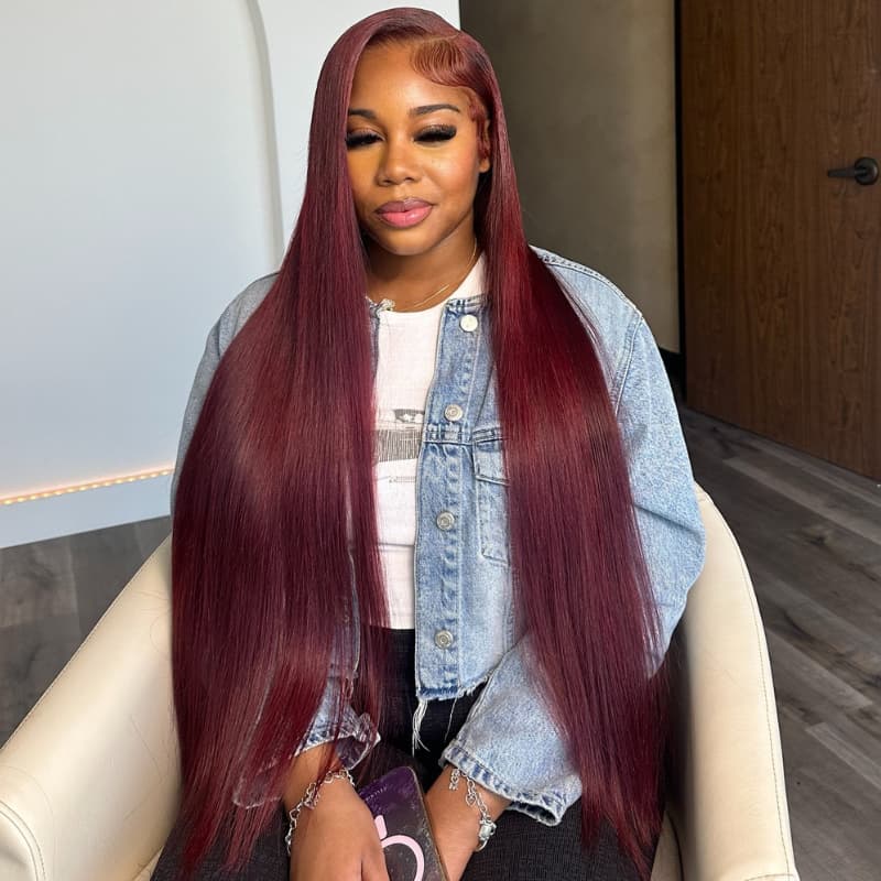 SZC 30 32 34 36 38 40 42 inch Red Brown Blonde Highlights 13x4 Lace Front Human Hair Wigs