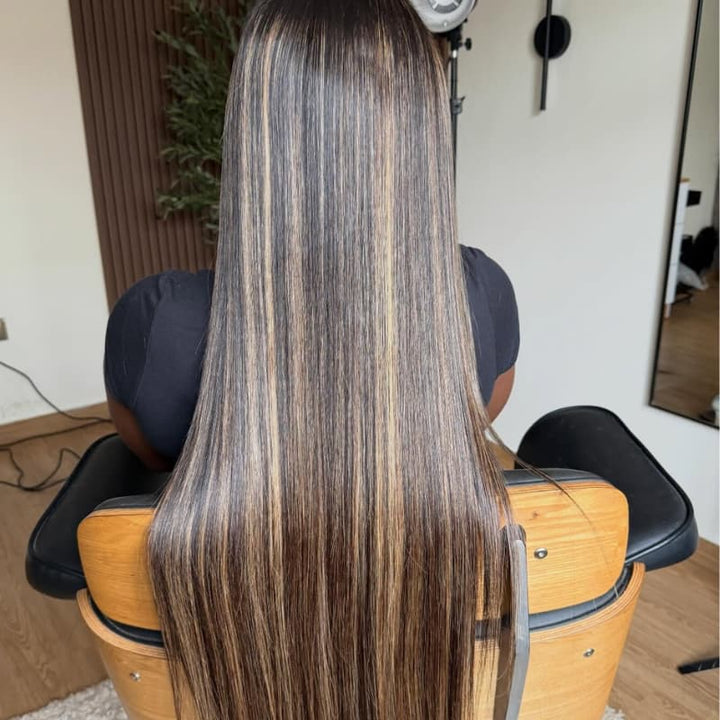 SZC 42 40 38 36 34 32 30 inch Balayage Black Brown Highlights 13x4 Lace Front Human Hair Wigs