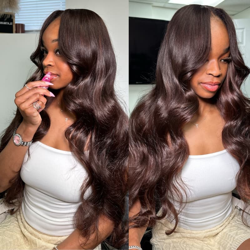 SZC 42 40 38 36 34 32 30 inch Dark Chocolate Brown 13x4 Lace Front Human Hair Wigs