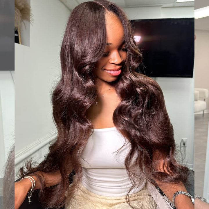 SZC 42 40 38 36 34 32 30 inch Dark Chocolate Brown 13x4 Lace Front Human Hair Wigs