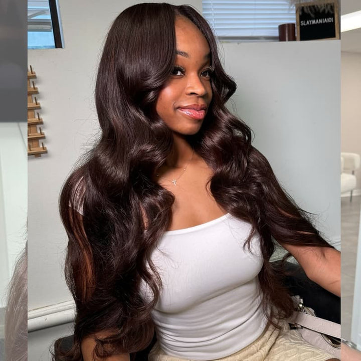 SZC 42 40 38 36 34 32 30 inch Dark Chocolate Brown 13x4 Lace Front Human Hair Wigs