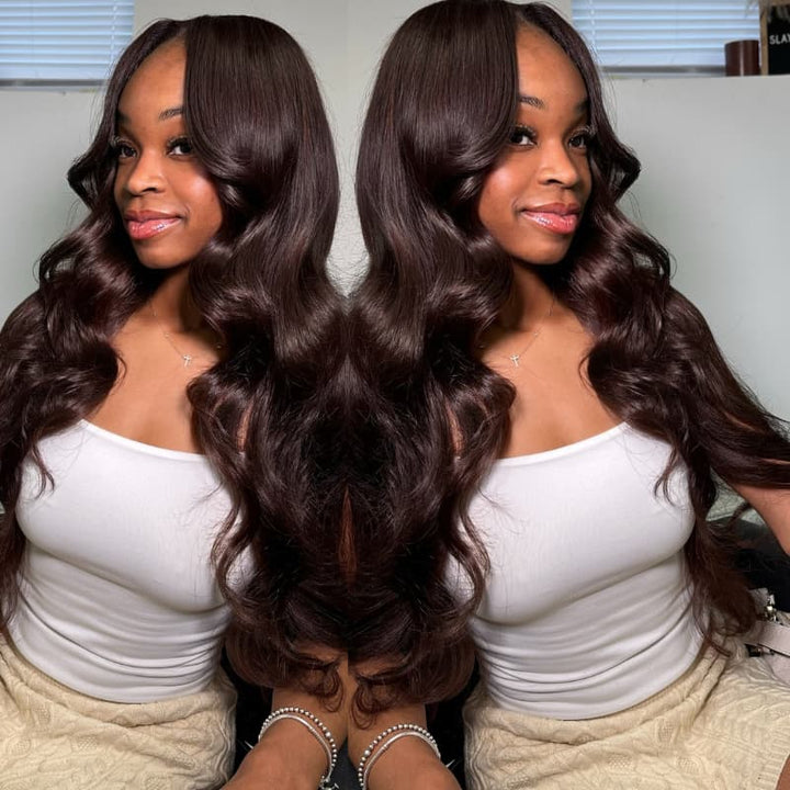 SZC 42 40 38 36 34 32 30 inch Dark Chocolate Brown 13x4 Lace Front Human Hair Wigs