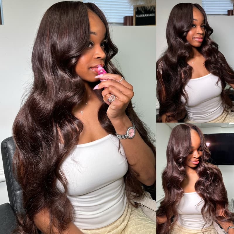 SZC 42 40 38 36 34 32 30 inch Dark Chocolate Brown 13x4 Lace Front Human Hair Wigs