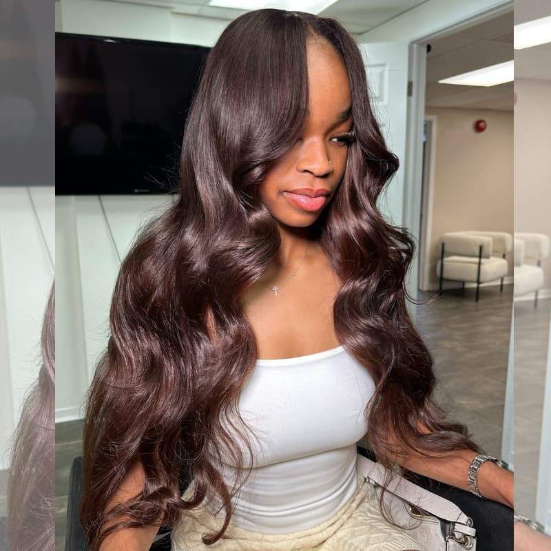 SZC 42 40 38 36 34 32 30 inch Dark Chocolate Brown 13x4 Lace Front Human Hair Wigs