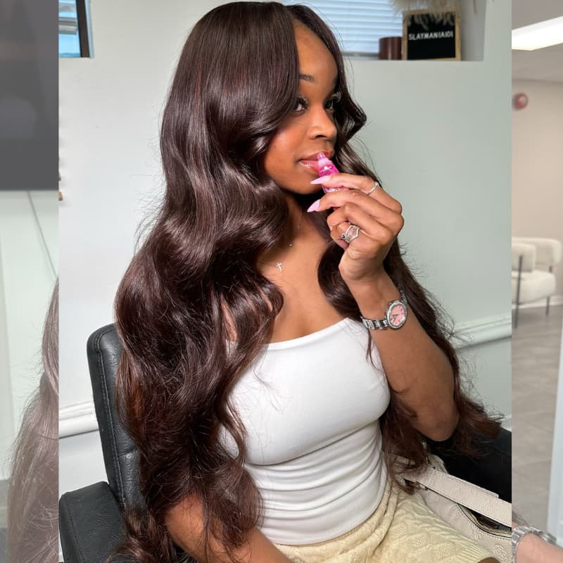 SZC 42 40 38 36 34 32 30 inch Dark Chocolate Brown 13x4 Lace Front Human Hair Wigs