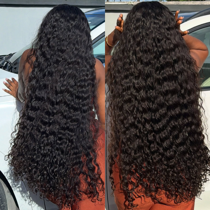 SZC 38 36 inch Long Knee Length Deep Wave 400 Density Full Thick 13x4 Lace Front Human Hair Wigs
