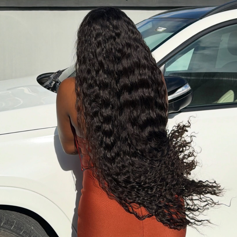 SZC 38 36 inch Long Knee Length Deep Wave 400 Density Full Thick 13x4 Lace Front Human Hair Wigs
