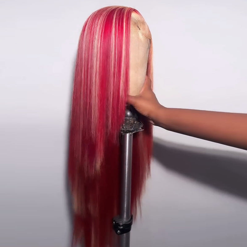 SZC 613 Blonde Burgundy Red Highlights 13x4 Lace Front Virgin Human Hair Wigs