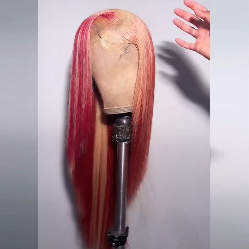 SZC 613 Blonde Burgundy Red Highlights 13x4 Lace Front Virgin Human Hair Wigs