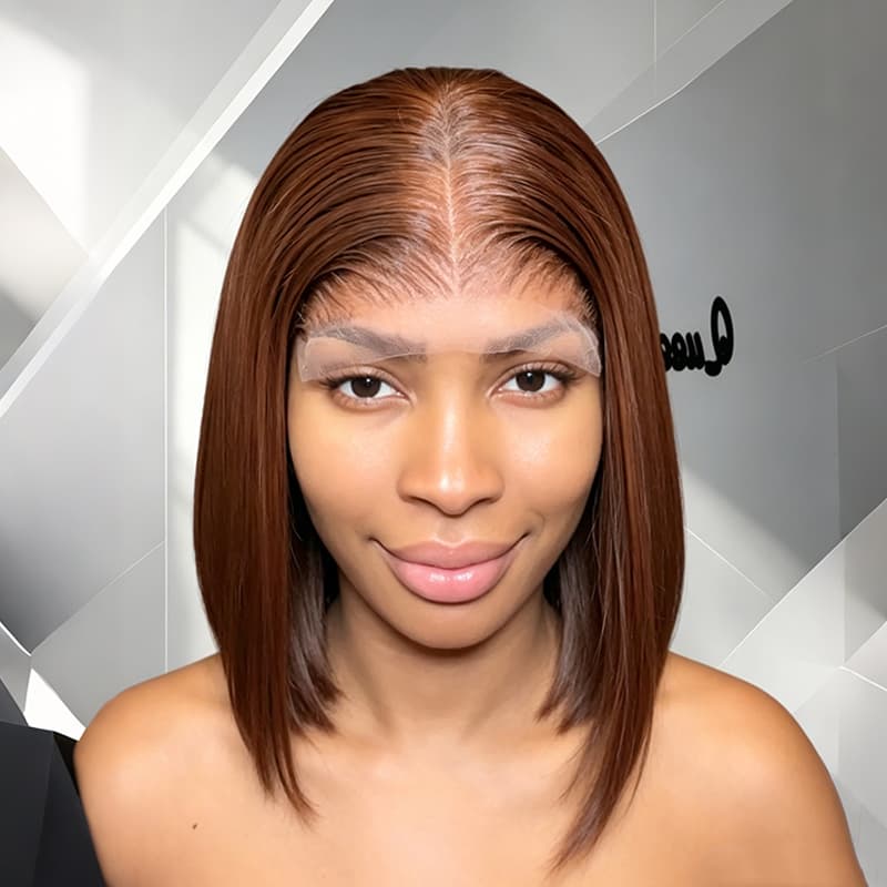 SZC 8 10 12 inch Auburn Brown Short Bob 13X4 Lace Front Human Hair Wigs