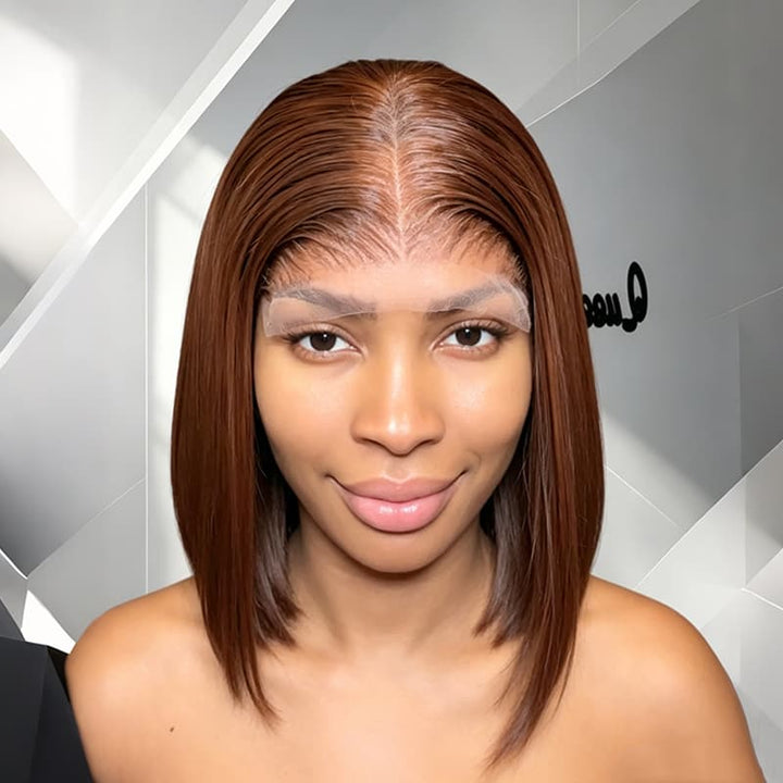 SZC 8 10 12 inch Auburn Brown Short Bob 13X4 Lace Front Human Hair Wigs