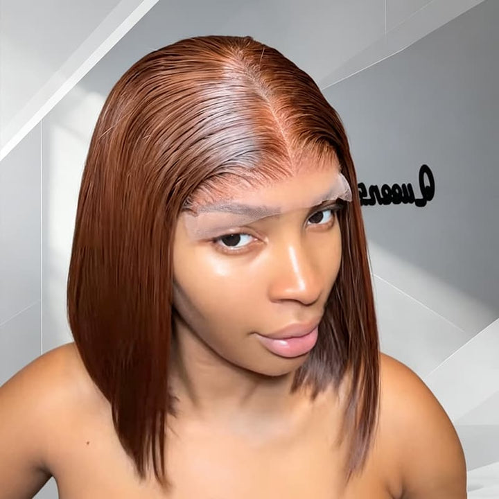 SZC 8 10 12 inch Auburn Brown Short Bob 13X4 Lace Front Human Hair Wigs