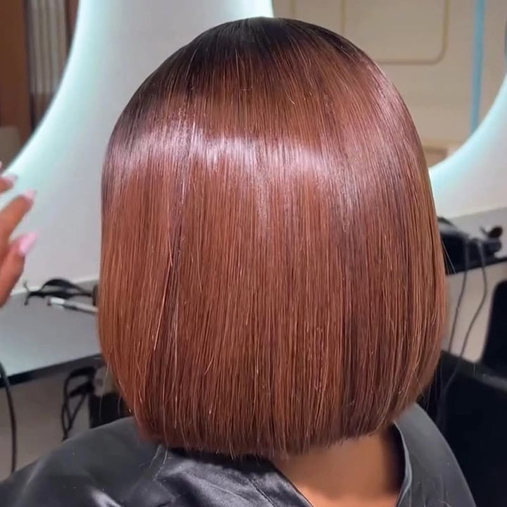 SZC 8 10 12 inch Short Bob Ombre Black Warm Chocolate Brown 13x4 Lace Front Virgin Human Hair Wigs