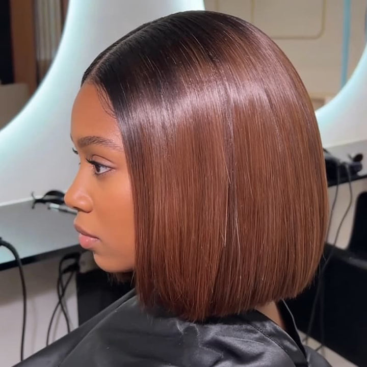 SZC 8 10 12 inch Short Bob Ombre Black Warm Chocolate Brown 13x4 Lace Front Virgin Human Hair Wigs