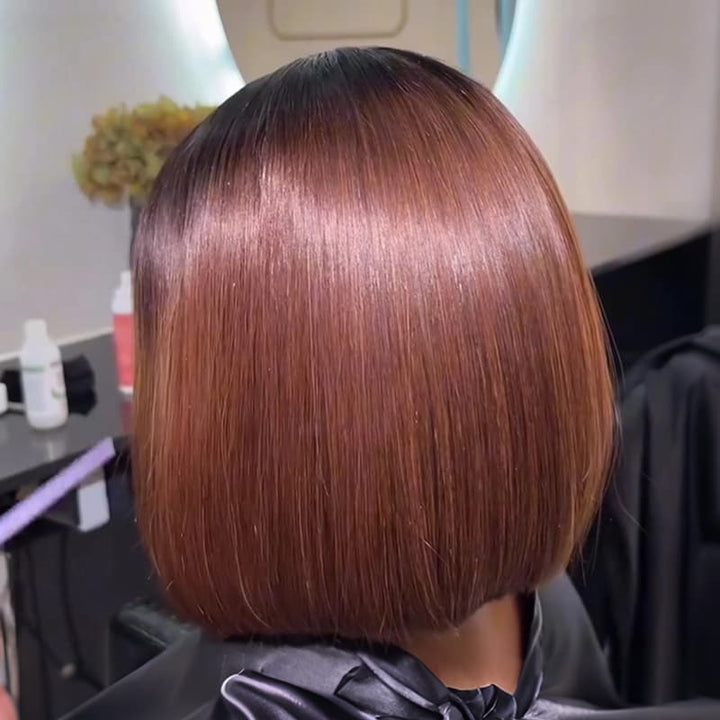 SZC 8 10 12 inch Short Bob Ombre Black Warm Chocolate Brown 13x4 Lace Front Virgin Human Hair Wigs