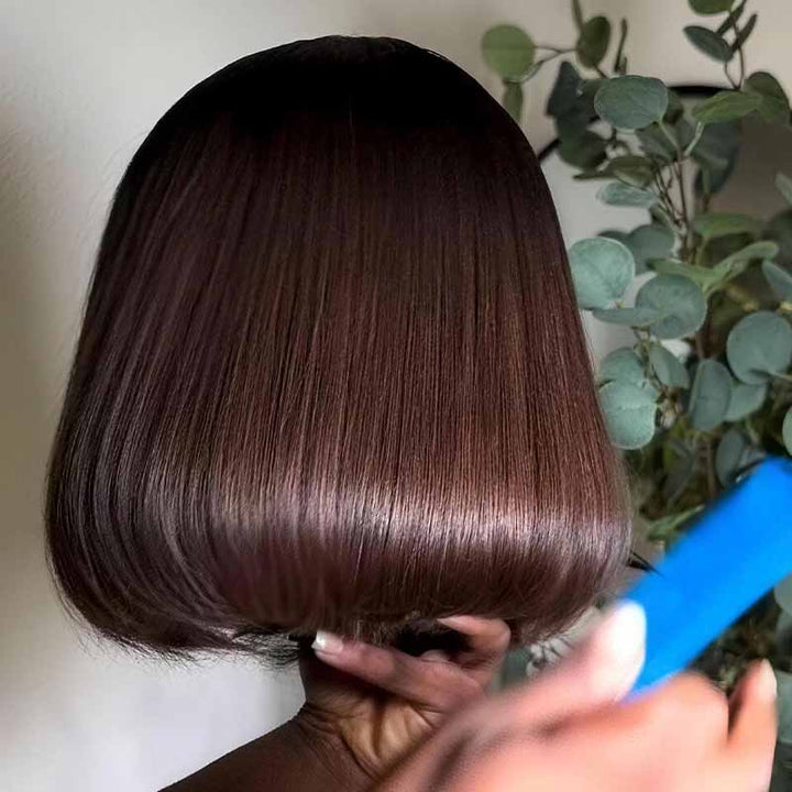 SZC 8 10 12inch Short Bob Chestnut Burgundy Red Chocolate Brown Elegant 13x4 Lace Frontal Human Hair Wigs