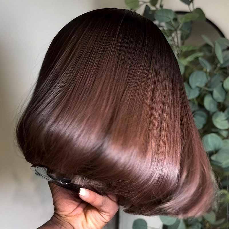 SZC 8 10 12inch Short Bob Chestnut Burgundy Red Chocolate Brown Elegant 13x4 Lace Frontal Human Hair Wigs