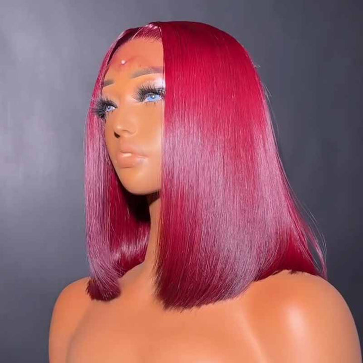 SZC 8 10 12inch Short Bob Chestnut Burgundy Red Chocolate Brown Elegant 13x4 Lace Frontal Human Hair Wigs