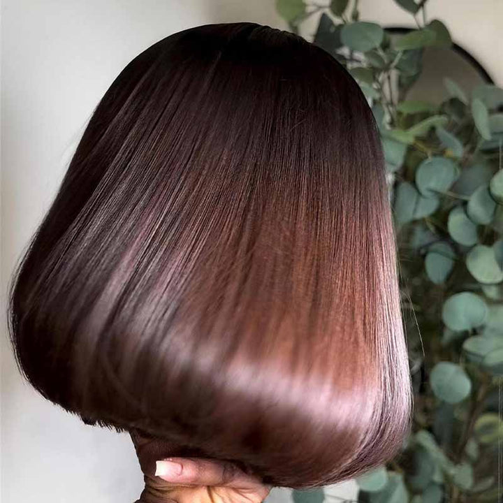 SZC 8 10 12inch Short Bob Chestnut Burgundy Red Chocolate Brown Elegant 13x4 Lace Frontal Human Hair Wigs