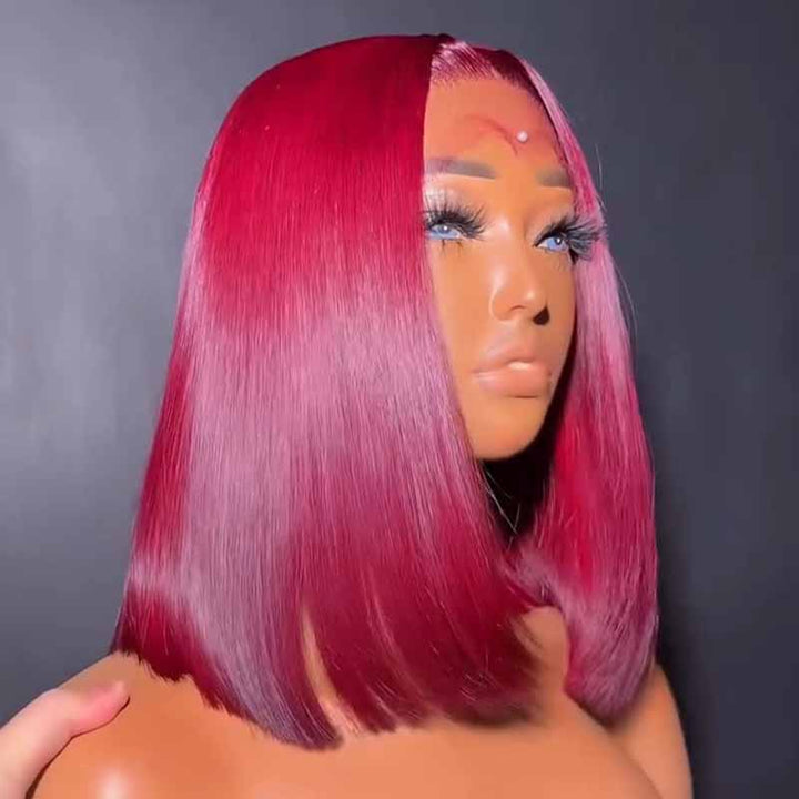 SZC 8 10 12inch Short Bob Chestnut Burgundy Red Chocolate Brown Elegant 13x4 Lace Frontal Human Hair Wigs