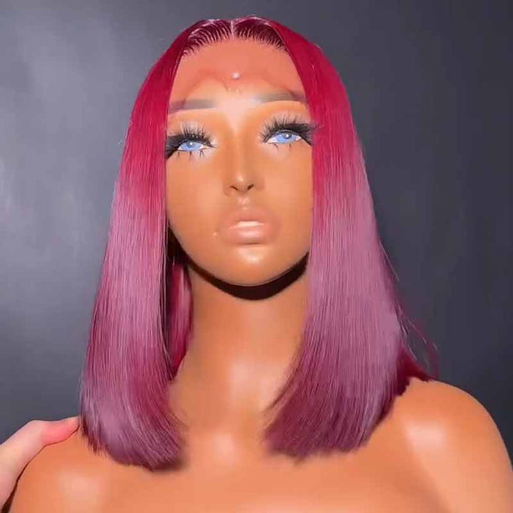 SZC 8 10 12inch Short Bob Chestnut Burgundy Red Chocolate Brown Elegant 13x4 Lace Frontal Human Hair Wigs