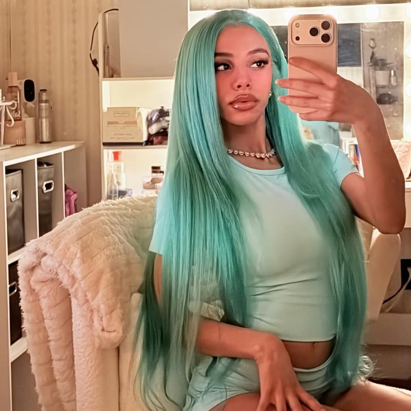 SZC Aqua Teal Blue Green 13x4 Lace Front Human Hair Wig 200 Density